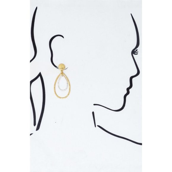 Gold Silver Mix Hammer Tear Drop Dangle Earring - Picture 4 of 6